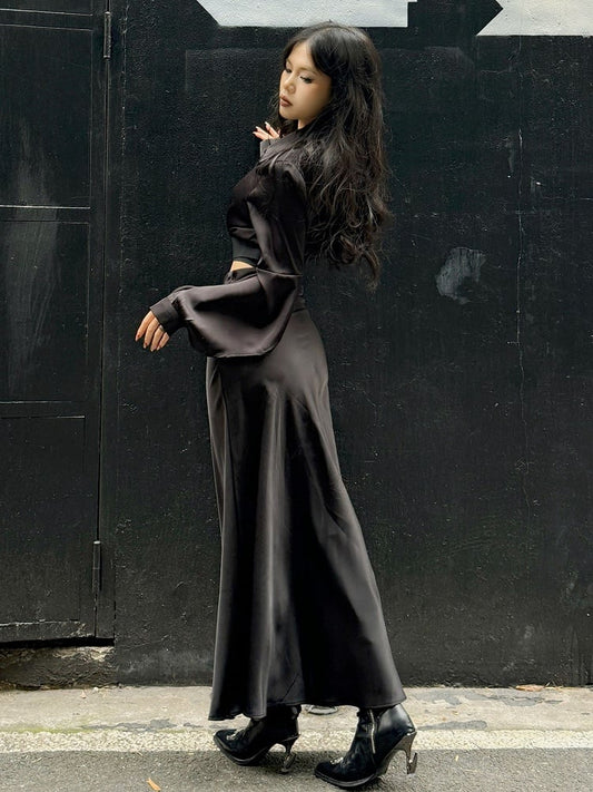 Black High Waist Satin Mermaid Skirt