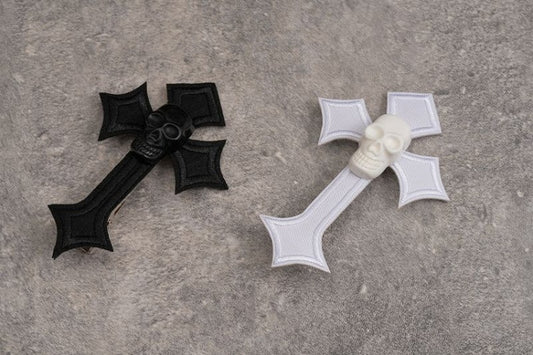 Goth Black/ White Skull Cross Hairclip
