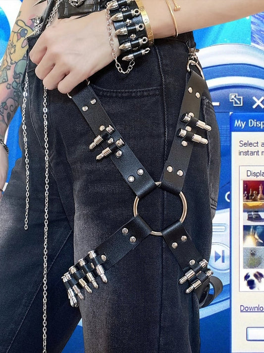 Black Punk Rock Studs Details PU Garter