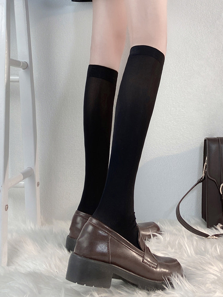 Black/White JK Uniform Semi-sheer Under-Knee Stockings