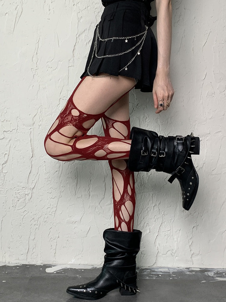 Red/Black Y2K Cut-out Design Tights