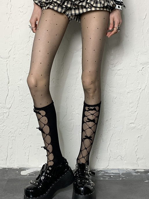 Y2K Black Polka-dot Pattern Tights