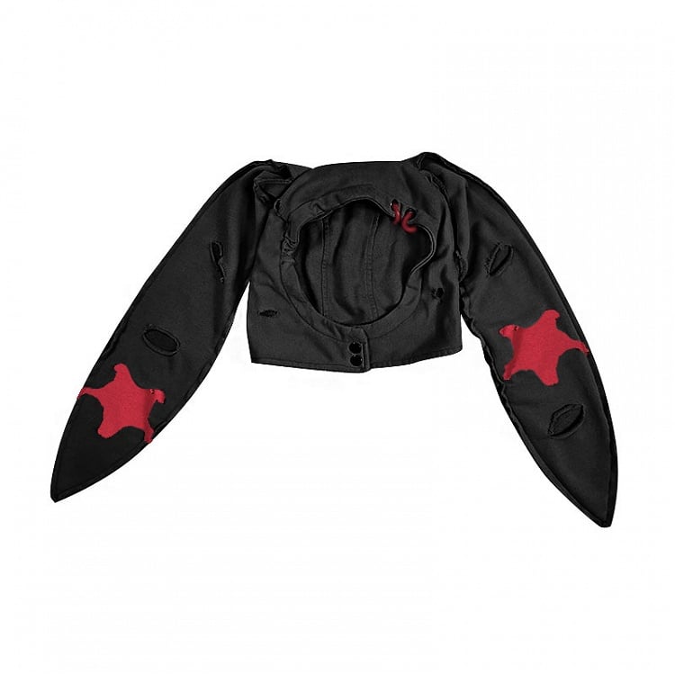 Distressed Holes Punk Bunny Ears Hat Black/Red