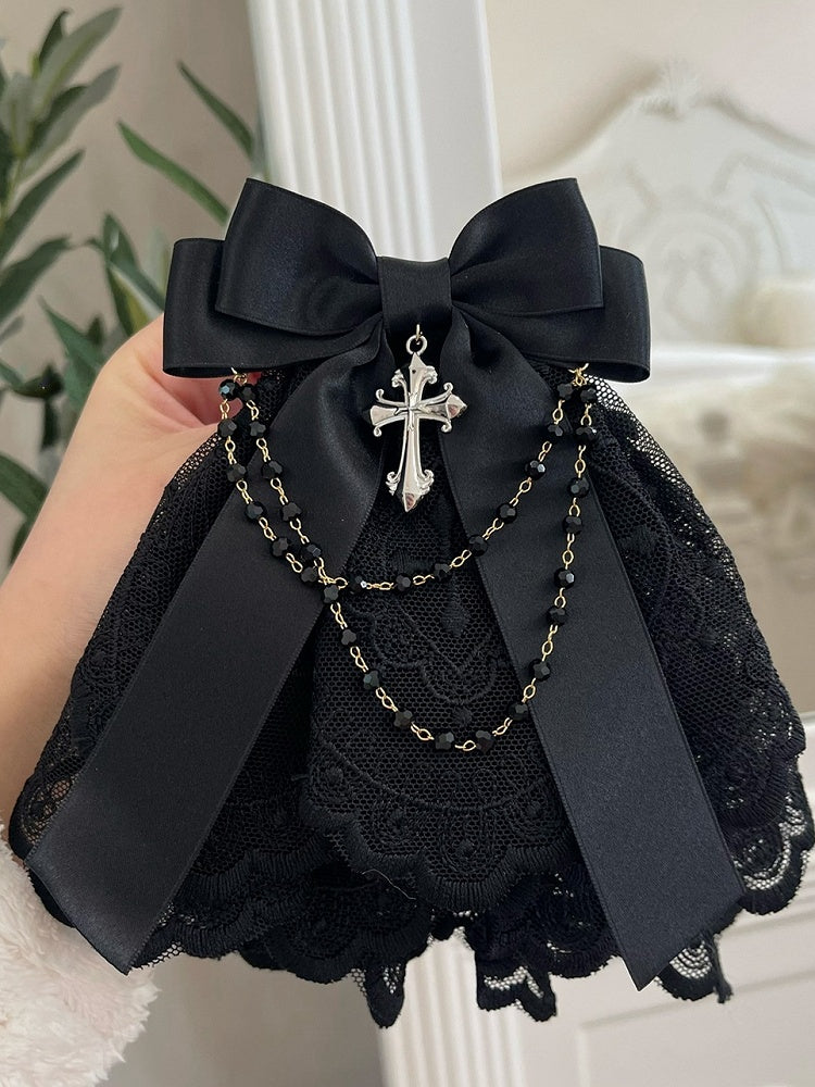 3 Colors Gothic Cross and Chains Bowknot Lace Jabot
