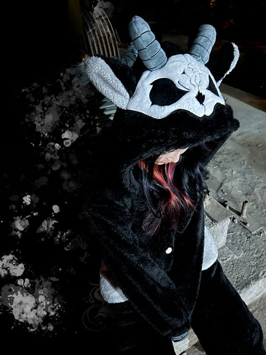 Black and White Grim Reaper Gothic Winter Plush Pajama Set Nightgown with Pants