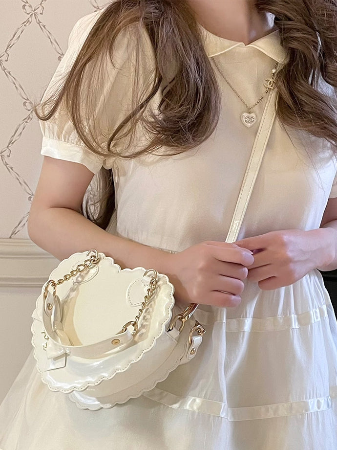 Sweet Style White Heart Bag with Bow Decor for Lolita Fashion - S/L Size