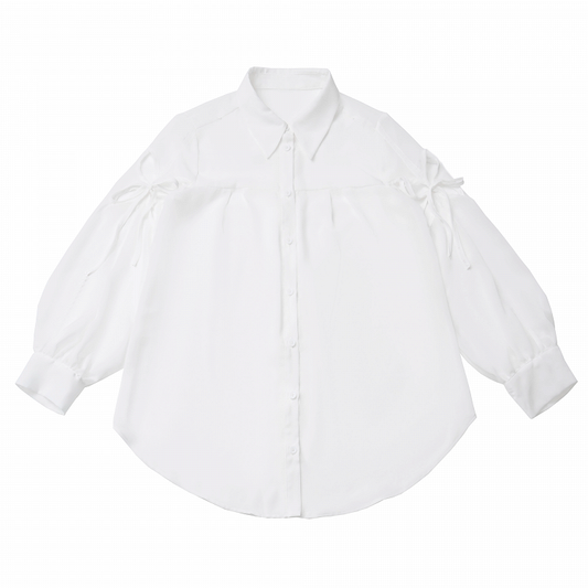 Butterfly-shaped Cutout Sleeves Cheongsam Style White Sheer Chiffon Shirt Long Version