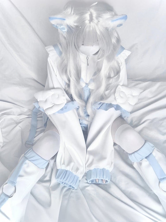 Tenshi Kaiwai White & Blue Sailor Collar Wings Design Jirai Kei Jacket/Leg Warmers