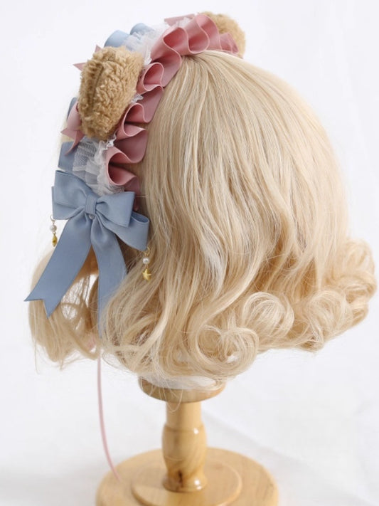 Cute Lolita Pink & Blue Bowknot Bear Ear Hairband with Star Decorations