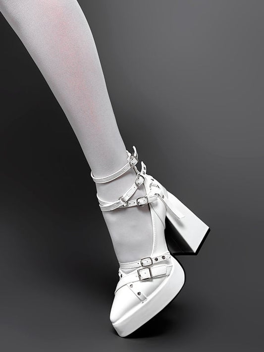 Crisscross Ankle Straps White Pointed Toe Gothic High Heels