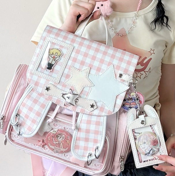 Pink Kawaii Detachable Bunny Ear Ita Backpack With Card Holder Charm
