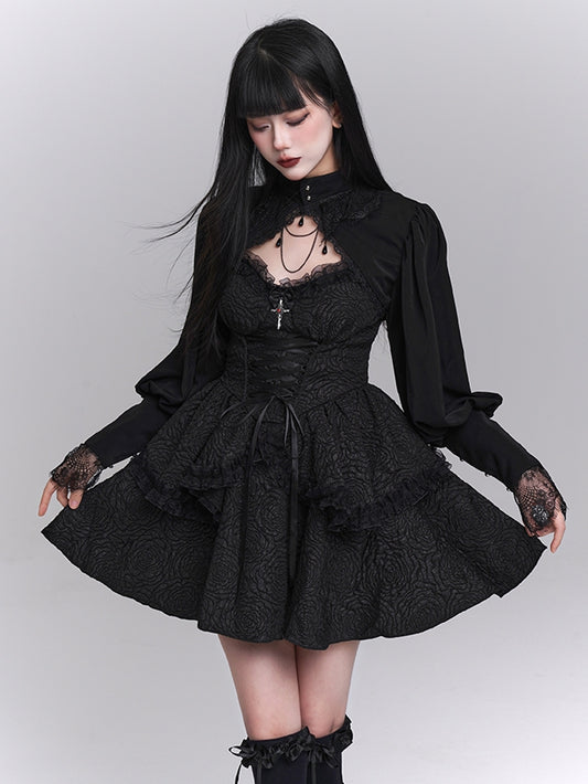 Black Mock Neck Long Sleeves Bolero