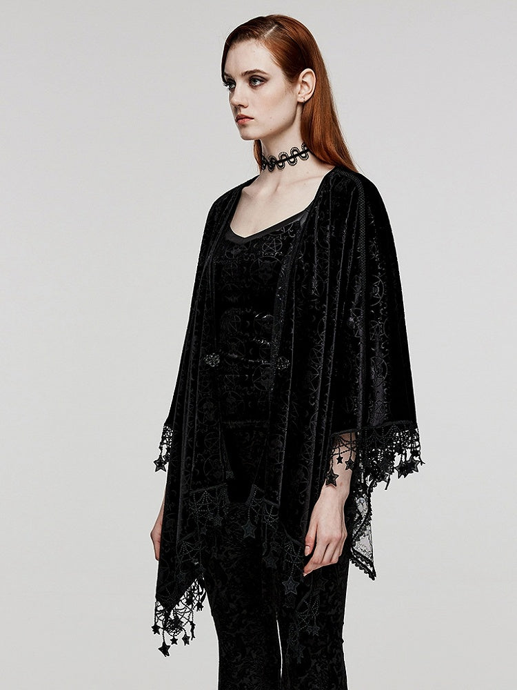 Plus Size Black Goth Shawl Handkerchief Tassel Hem