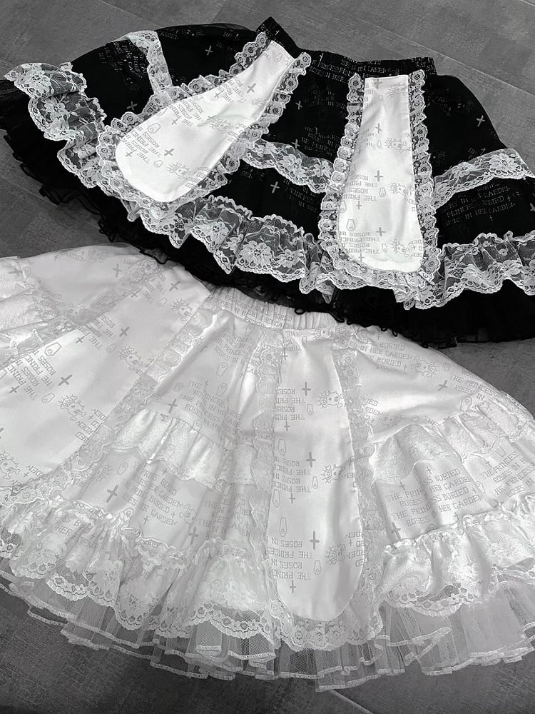 Detachable Bunny Ears Black Punk Tiered Skirt with Undies