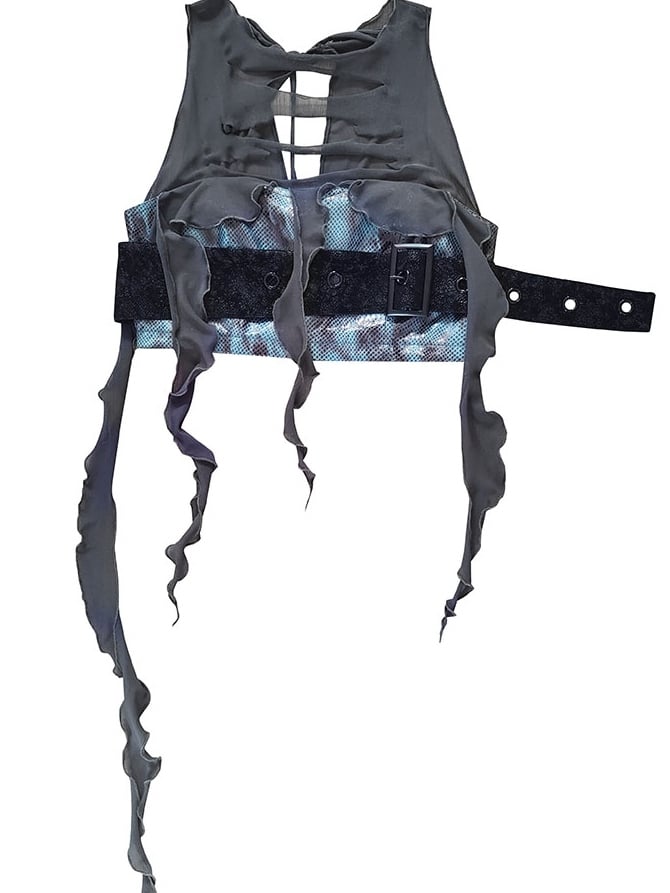 Wasteland Punk Distressed Holes Navy Blue PU Top Tassel Design