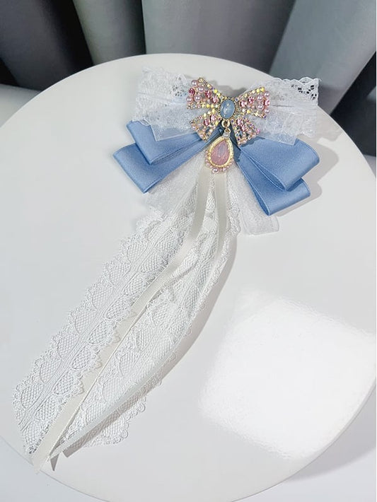 Pink/Blue Preppy Style Rhinestone And Beaded Decorated Butterfly Design Bow Tie