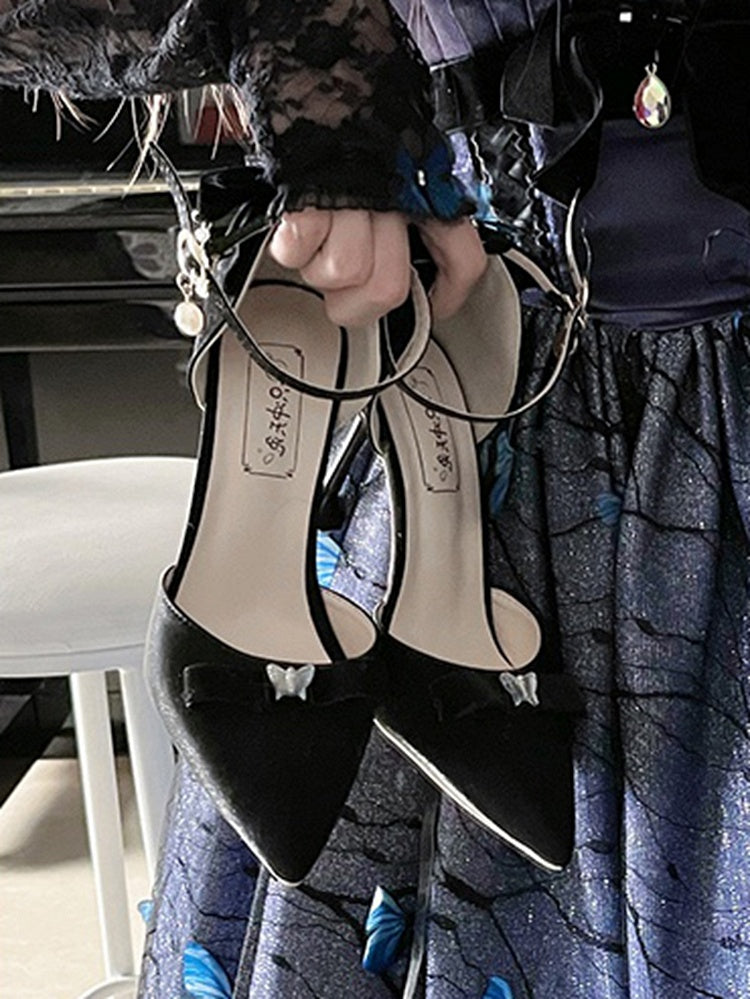 Black Butterfly and Bowknot Tassel 5CM/8CM Hime Lolita Heels