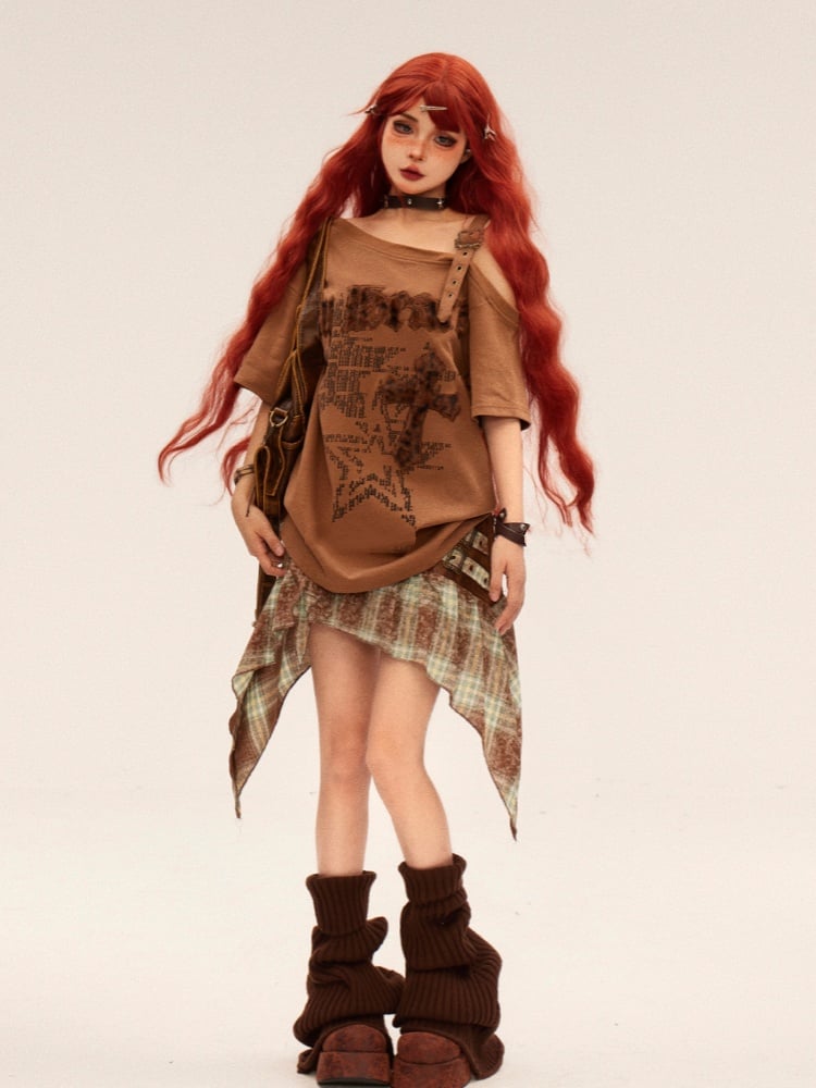 Butterfly Applique Handkerchief Hem Green Plaid Skirt