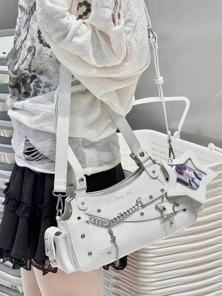 White PU Y2K Shoulder Ita Bag With Star Charm