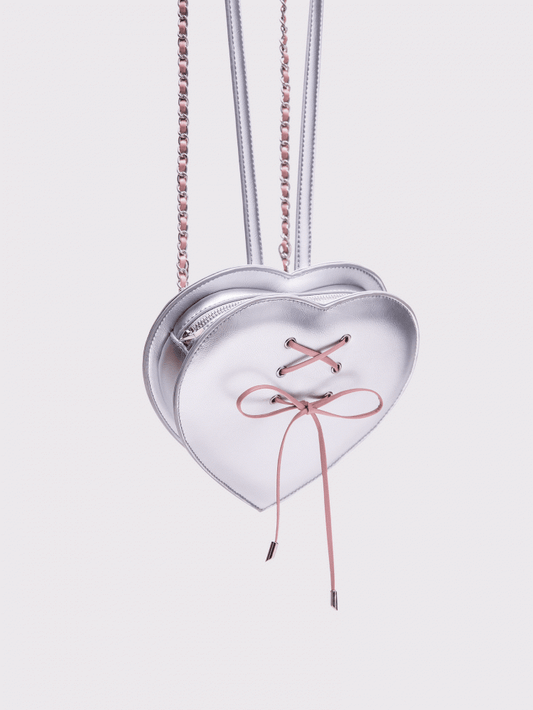 Sparkling Silver Heart-Shaped Backpack With Rhinestone Embellishments