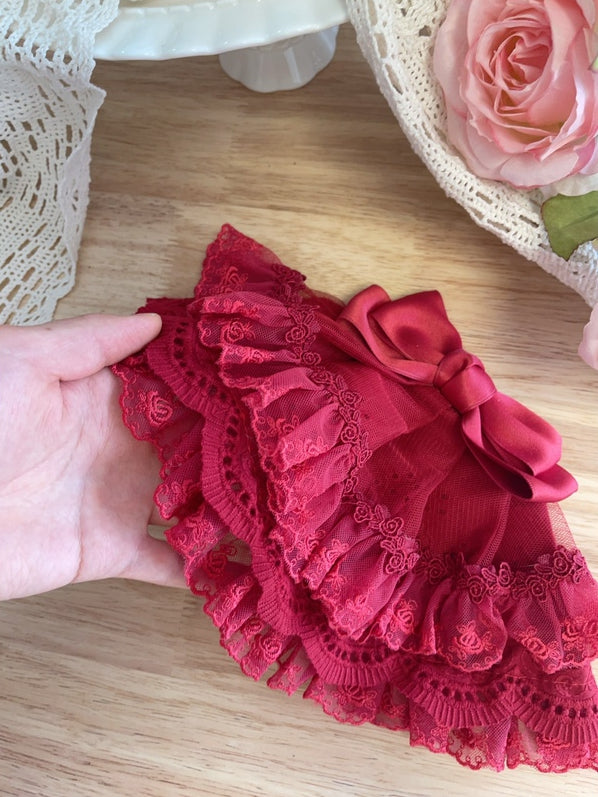 Black/White/Wine Red Bowknot Hairclip With Veil