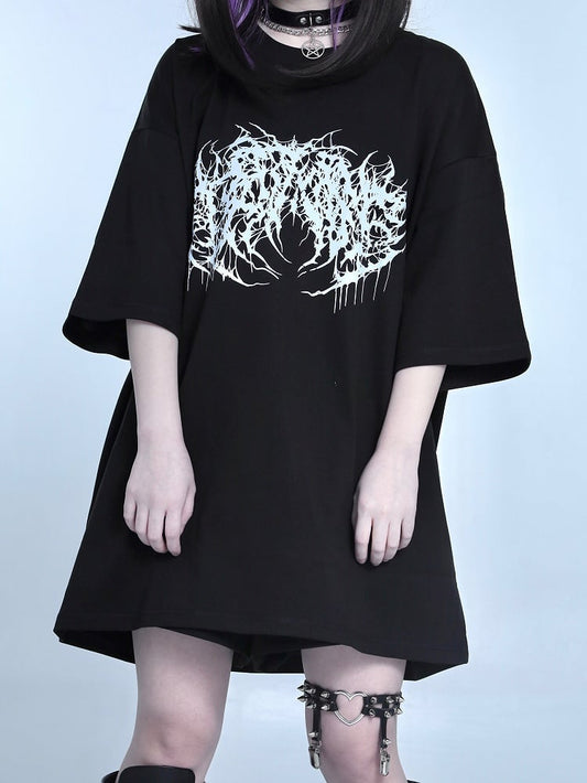 Black Jirai Kei Oversized Round Neck Top