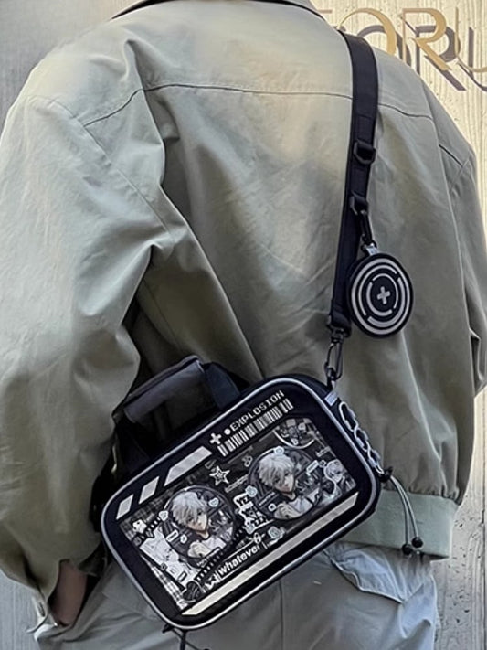 Gray Letter Print Luminous Design Crossbody Ita Bag