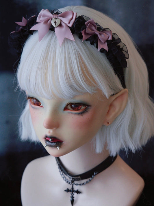 Black And Pink Ruffle Trim Bowknots With Heart Details KC