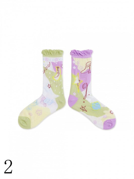 4 Options Sweet Lolita Colorful Ruffled Cuff Calf Socks