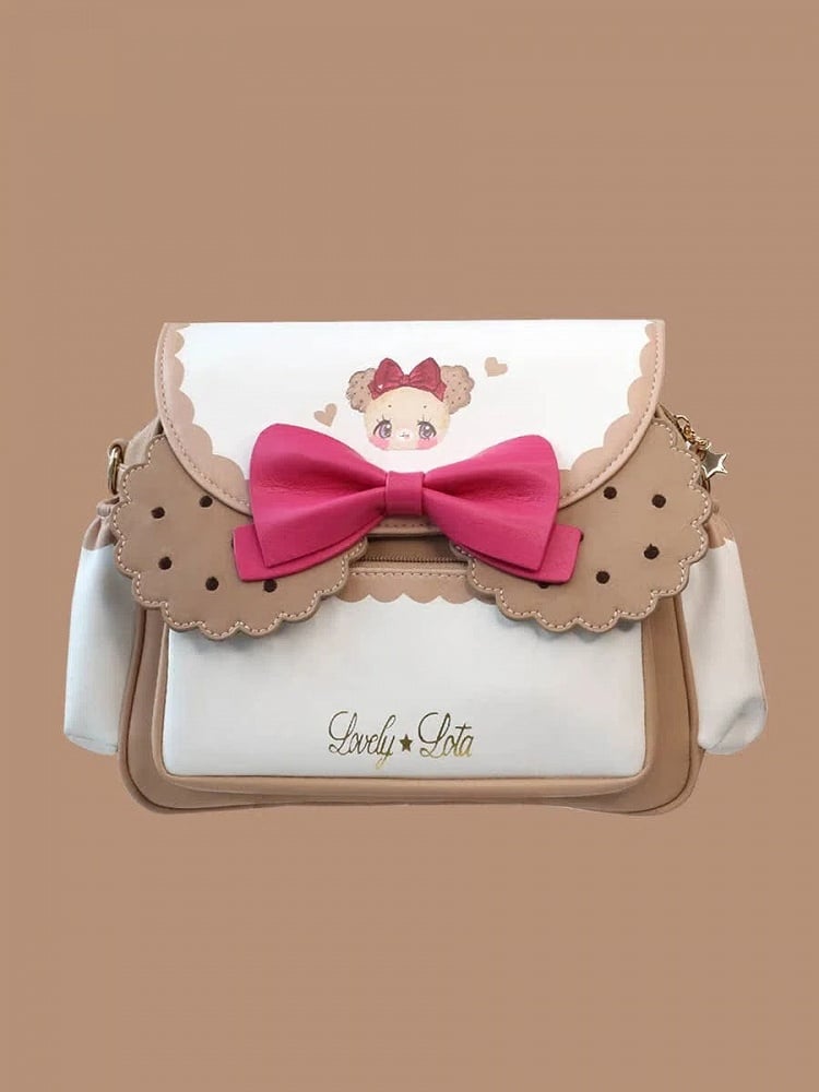 Lolita Cookie Dog Print Lambskin-Touch Crossbody Bag with Bowknot