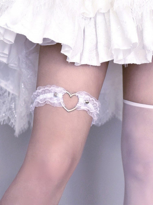 Gothic Punk Studs Black/White Lace Trim Garter