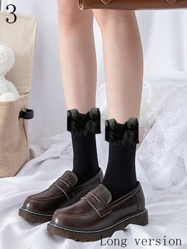 9 Options Black/White Lace Ruffled Cuffs Calf Socks With Pearls