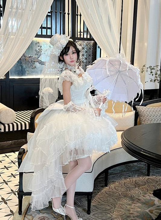 White Tiered Tulle Lolita Train