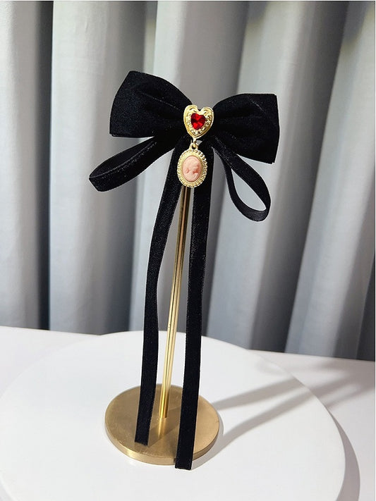 Red/Black/Green Preppy Style Accessory Charm Heart Decorated Bow Tie