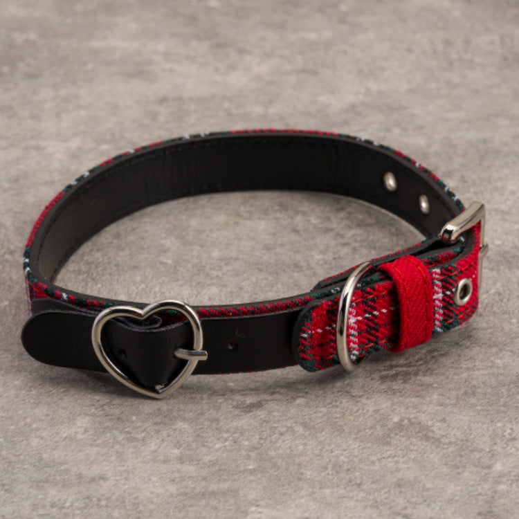 Heart PU Buckle Gothic Red Plaid Choker