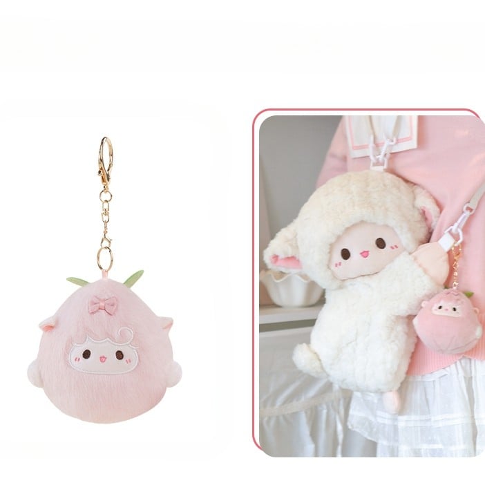 Cute Little Lamb White Plush Backpack/Crossbody Bag + Keychain