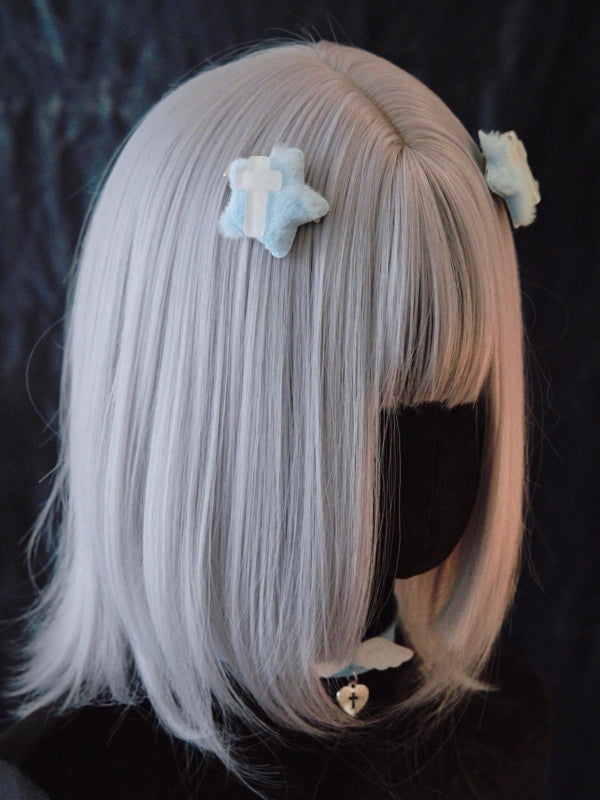 Crosses Decorated Blue Plush Star-shaped Hairclips