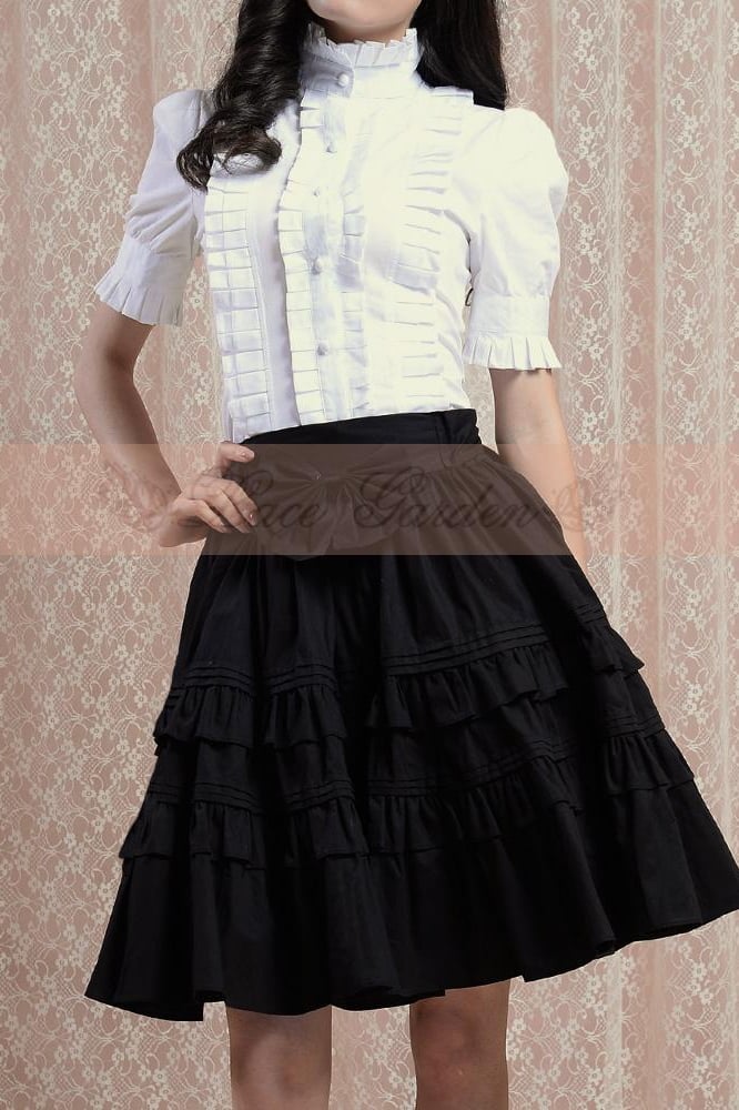 High Neck Short Puff Sleeves Vintage Shirt