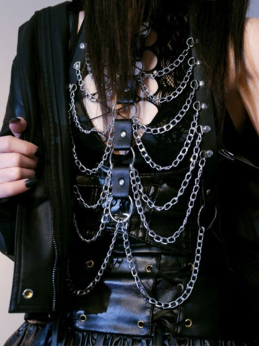 Black Cyberpunk Chest Chain With Waist Belt