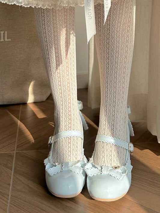 Blue Heart Decorated Bow at Top Mary Janes