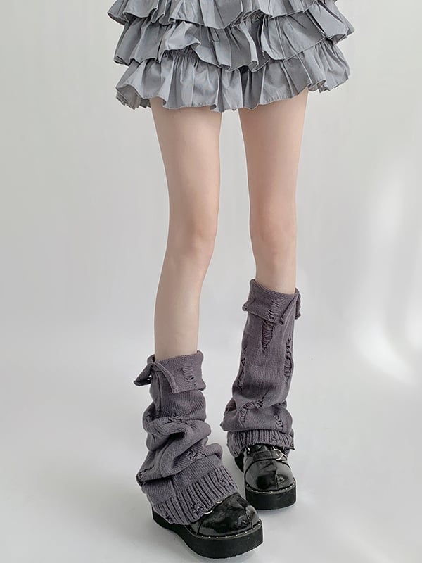 Distressed Holes Gray Purple/Black/White Leg Warmers