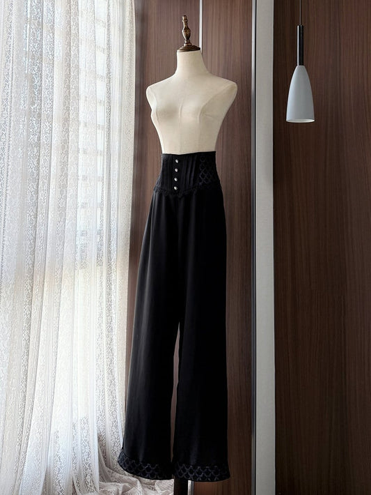 Black Ouji Lolita Boned Corset Belt High Waist Pants