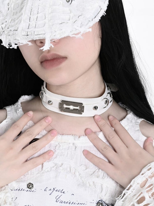 Punk Studs White Blade Design PU Choker
