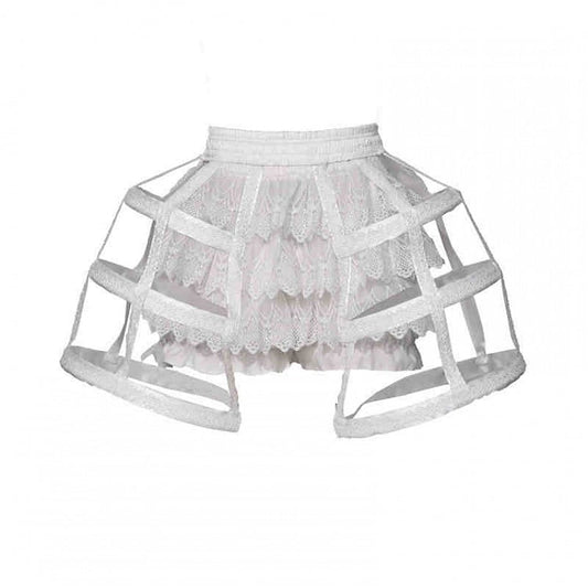 White Victorian Goth Lace Birdcage + Tiered Lace Shorts