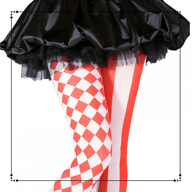 Black / Red Asymmetrical Print Circus Clown Vibes Tights