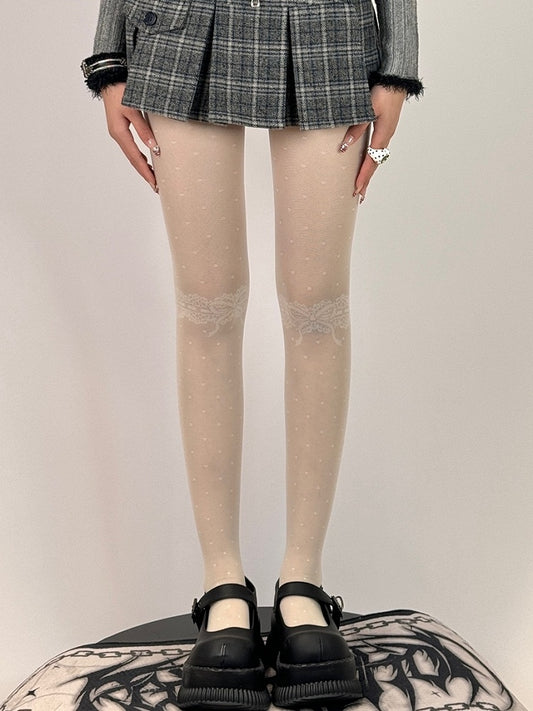 Black/White Polka-dot Pattern Tights