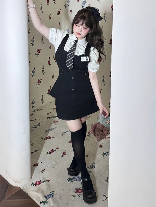 Plus Size Black Preppy Short Skirt