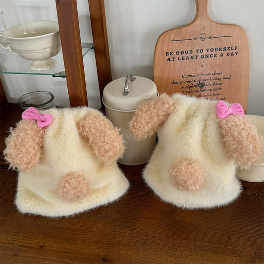 Creamy Yellow Sweet Puppy Bowknot Plush Leg Warmers