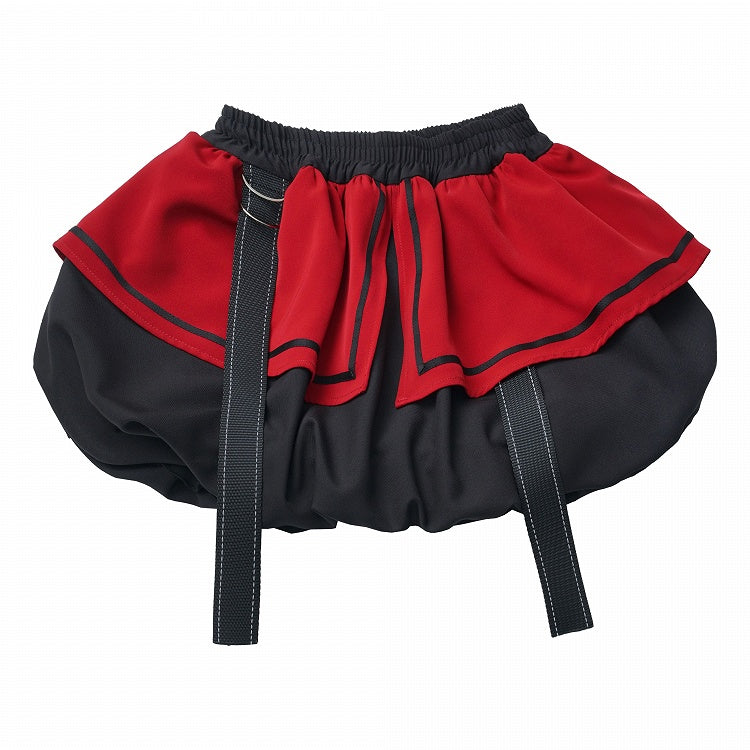 Gray/Black & Red Playful Bubble Mini Skirt with Dynamic Strap Accents