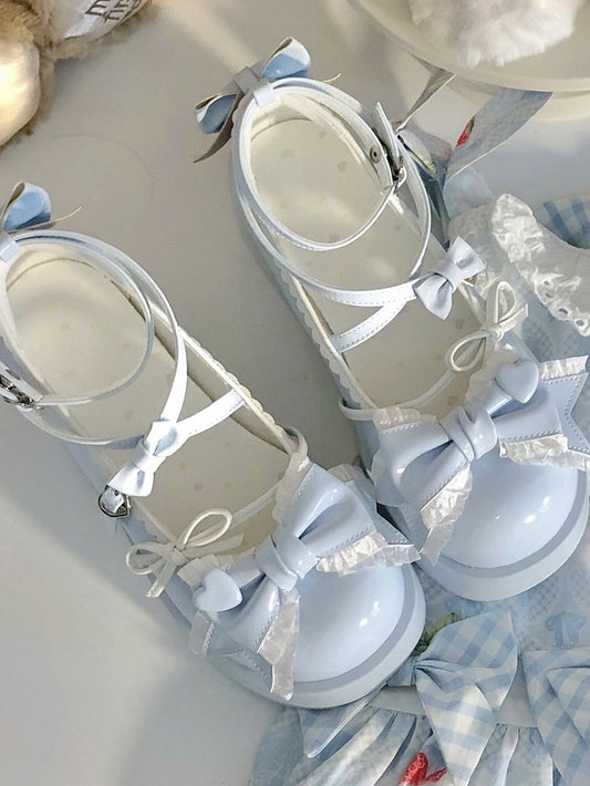 5CM Light Blue Bow at Top Crisscross Design Sweet Lolita Platforms